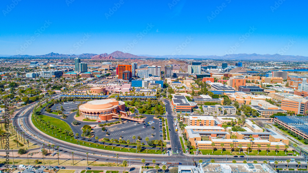 Tempe, Arizona, USA Drone Skyline Aerial Panorama - obrazy, fototapety, plakaty 