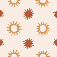 Poster - Minimalistic abstract seamless pattern with geometric stars on pastel background. Bohemian pattern for wallpaper, textile, fabric, interior design. Modern vector illustration. Terracotta colors