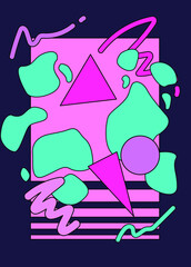 Poster - Neo-memphis abstract background with geometric shapes.