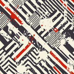 Poster - Abstract geometric seamless pattern with blots and an effect of attrition in retro colors. Vector shabby geometric carpet. Background for ceramic tile, wallpaper, linoleum, textile, rug, web page 