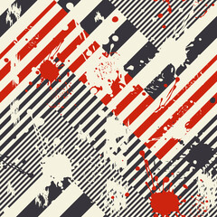 Poster - Abstract geometric seamless pattern with blots and an effect of attrition in retro colors. Vector shabby geometric carpet. Background for ceramic tile, wallpaper, linoleum, textile, rug, web page 