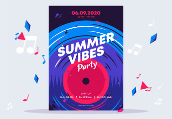 Wall Mural - vector illustration poster template for disco summer party vibes, vinyl retro disc