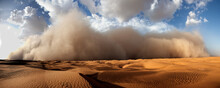 Storm, Sand Storm In Desert Of High Altitude With Cumulonimbus Rain Clouds 