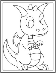 Poster - 
A colouring page of a baby dragon, line vector 

