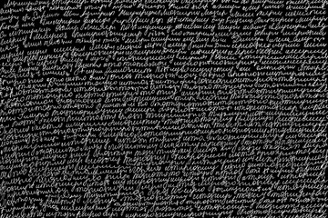 Leinwandbilder - The texture of handwritten illegible handwriting on a black background. Unreadable handwritten text.