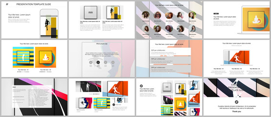 Wall Mural - Vector templates for website design, presentations, portfolio. Templates for presentation slides, leaflet, brochure cover, report. Abstract colored sport backgrounds for sport event, fitness design.