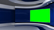 © vachom - TV studio. Blue background . News studio.  Background for any green screen or chroma key video production. 3d render. 3d