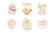© topvectors - Kids Happy Holiday Logo Templates Design Set, Happy Birthday to You Colorful Hand Drawn Emblems Vector Illustration