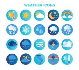 Wall Mural - large set of circular blue weather or meteorological icons