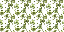 Vintage Seamless Pattern With Lucky Clover.