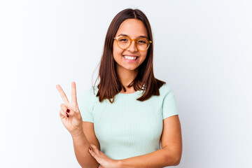 Young mixed race woman isolated showing number two with fingers.