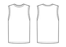 White Tank Top In Front And Back Views. Isolated Sleeveless Male Sport Shirt.