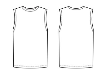 Wall Mural - White tank top in front and back views. Isolated sleeveless male sport shirt.