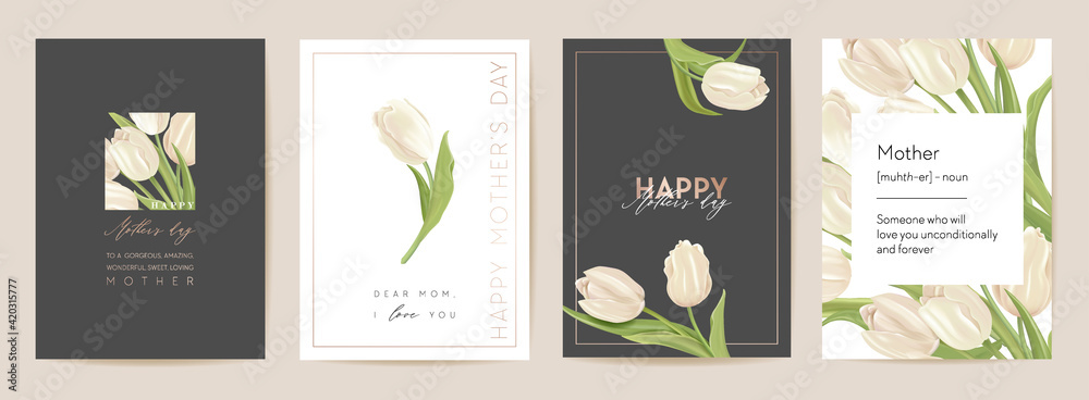Mother day holiday card. Spring floral vector illustration. Greeting realistic tulip flowers template - obrazy, fototapety, plakaty 