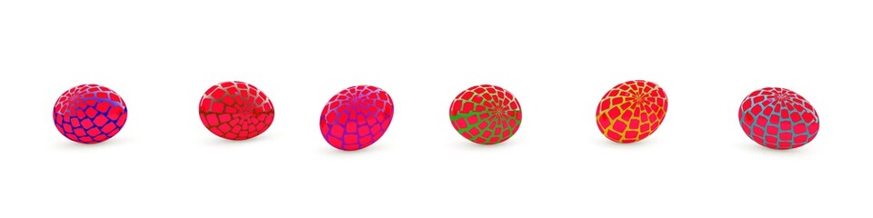 Poster - Six multi-colored glossy eggs on a white background. 3d graphics. Catholic and Orthodox Easter themes.