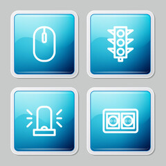 Sticker - Set line Computer mouse, Traffic light, Flasher siren and Electrical outlet icon. Vector