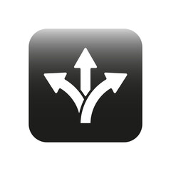 Poster - Three-way directional arrow in flat style. Button three-way directional arrow. Vector illustration. Road direction icon isolated. Vector icon of branching three arrows.