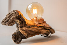 Natural Raw Drift Wood House Light With Exposed Led Light Bulb Decoration