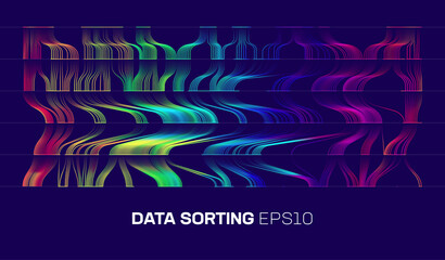 Wall Mural - Data sorting cascade background. Blockchain stream. Big data analysis vector background. Geometric vector bigdata analytics technology.