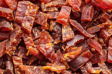 Dried chicken meat. Tasty jerky meat.