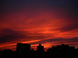 red sunset over the city