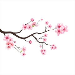 Sticker - branch tree vector illustration summer clipart autumn clipart nature forest, Background cherry blossom spring flower Japan,  Branch of blooming sakura with flowers, cherry blossom