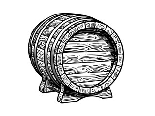 Wall Mural - old wooden barrel on the stand. hand drawn vector illustrations isolated on white background.