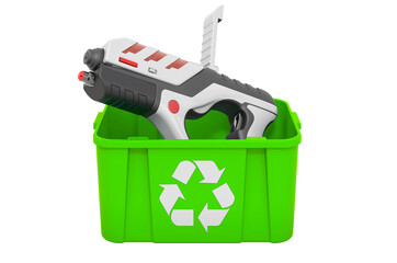 Canvas Print - Recycling trashcan with game gun, 3D rendering