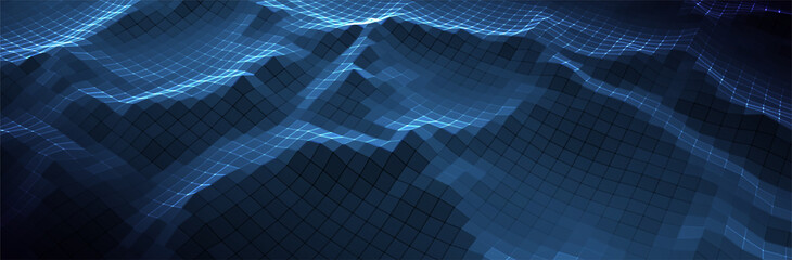 Aufkleber - Abstract Blue Background. Dark low poly rectangle pattern. Virtual computer Landscape. Technology style. Sci-fi surface. Banner or presentation template. Vector illustration