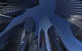 Fototapeta Sypialnia - modern high-rise buildings against the sky. 3d illustration on the theme of business success and technology