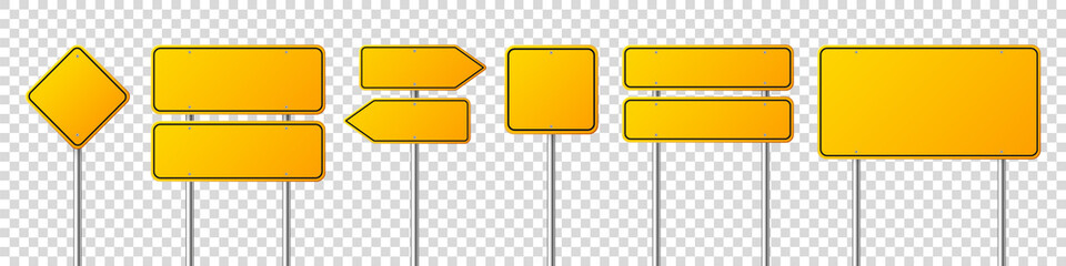 Wall Mural - Road traffic signs set. Blank board with place for text. Mockup. Isolated information sign. Direction. Vector illustration.