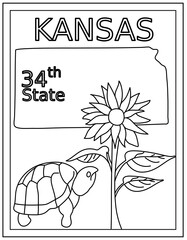 Wall Mural - 
Kansas coloring page designed in hand drawn vectors 

