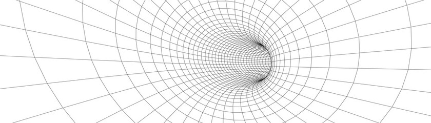 Poster - Tunnel or wormhole. Digital 3d wireframe tunnel. 3D tunnel grid. Network cyber technology. Surrealism. Vector illustration.