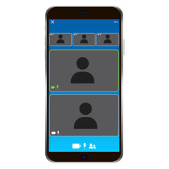 Poster - Conference phone screen. Phone call icon. Smartphone mockup. Camera icon. Web app ui display template. Stock image. EPS 10.