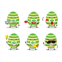 Wall Mural - Green easter egg cartoon character with various types of business emoticons