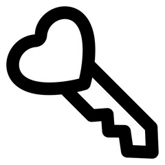 Sticker - 
Valentine retro lock key, solid icon of heart key 

