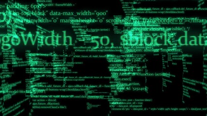 Wall Mural - digital fly computer code background. computer code running in a virtual space. camera moves through