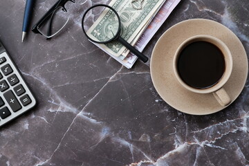 Wall Mural - cup of coffee and money