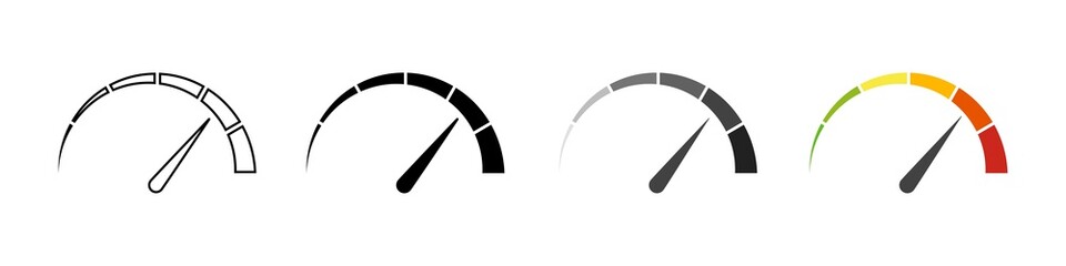 Poster - Gauge icons. Speedometer vector isolated signs. Customer satisfaction indicator level. Risk level gauge. Stock vector