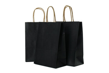 Black paper bags isolated on white background