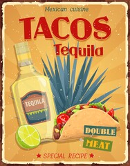 Sticker - Mexican cuisine tacos and tequila vector poster