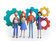 © Anna - Group of diverse business people on gears, Trendy 3d illustration. Business team concept.