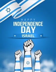 Wall Mural - happy independence day israel greetings. holding hand wuth flag. vector illustration design