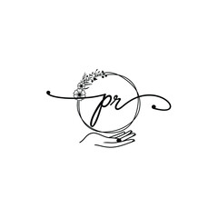 PR beautiful Initial handwriting logo template