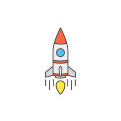 Poster - Rocket logo template. Vector illustration modern flat and line style.