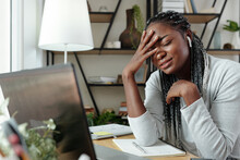 Sad Black Female Student Almost Crying After Not Passing Text Online When Studying At Home