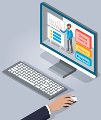 Poster - Online education, training, e-learning concept. Website for education and business courses