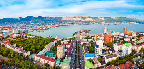 Canvas Print - Novorossiysk city aerial panoramic view