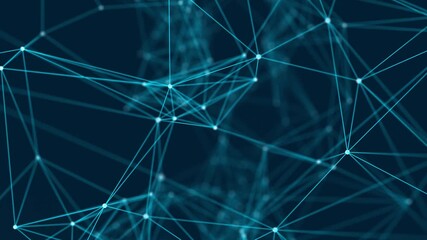 Leinwandbilder - Abstract plexus of moving glowing dots and lines. Network or digital connection. Technology background. 3d rendering. 4K. Seamless loop.