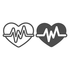 Poster - Heart Rate line and solid icon, World cancer day concept, Heart beat cardiogram sign on white background, Heart and pulse icon in outline style for mobile concept and web design. Vector graphics.